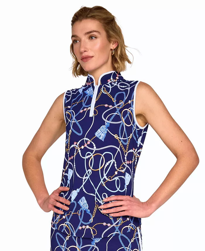 G-Lifestyle Womens Sleeveless Zip Mock - Navy Belt - Skorzie