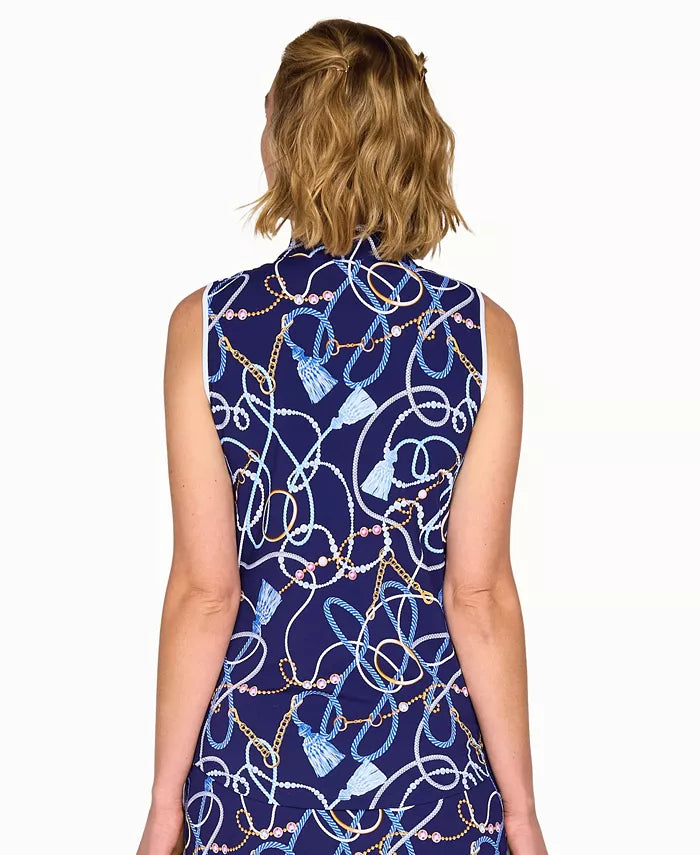 G-Lifestyle Womens Sleeveless Zip Mock - Navy Belt - Skorzie