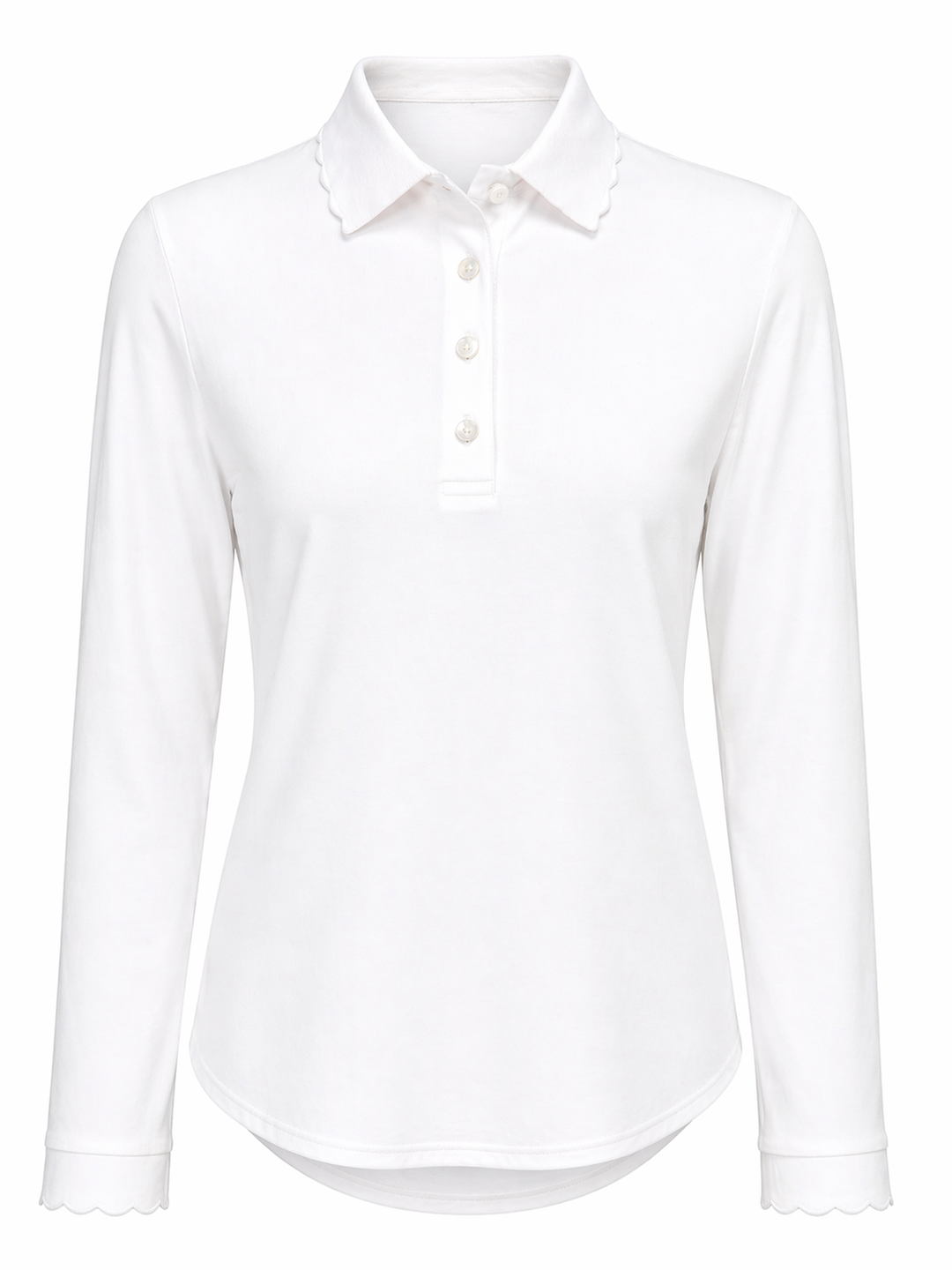 Peter Millar Long Sleeve Scallop Trim Golf Polo - White - Large - Skorzie
