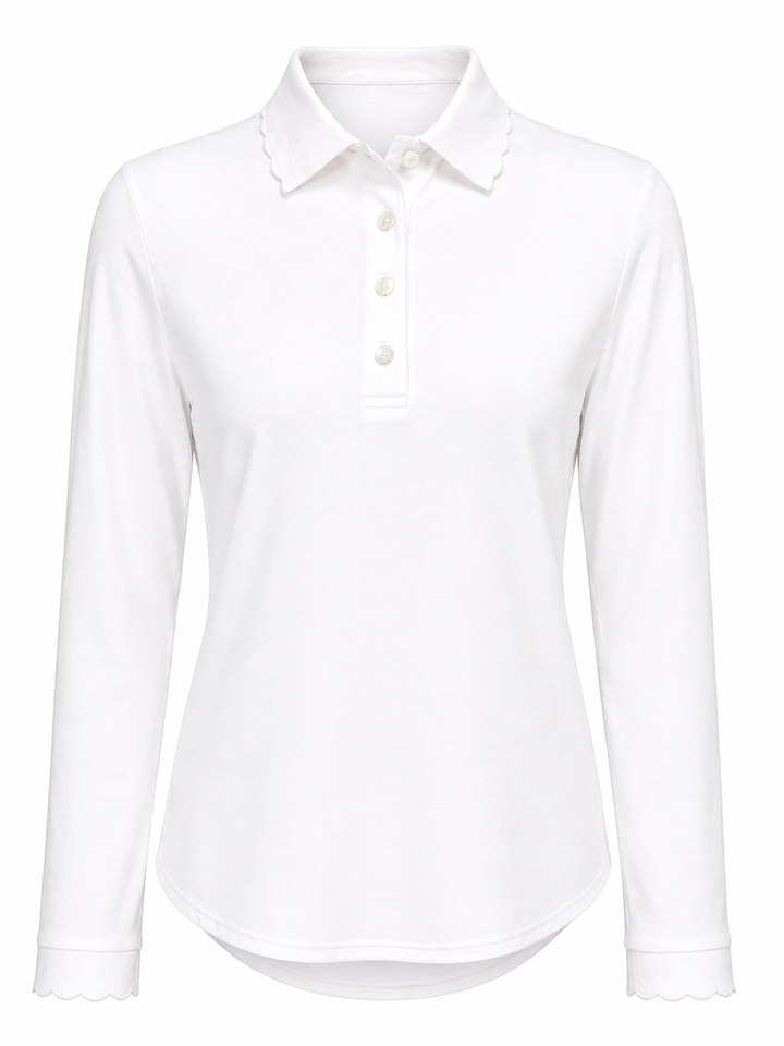 Peter Millar Long Sleeve Scallop Trim Golf Polo - White - Large - Skorzie