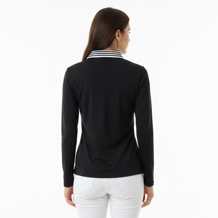 G/FORE Women's Golf L/S 1/4 Zip Polo Silky Tech Nylon (w/ logo) Onyx Size XS