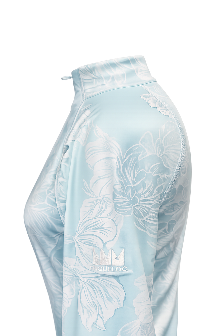 G/Fore Floral Quarter Zip (w/ logo) - Aqua - Small