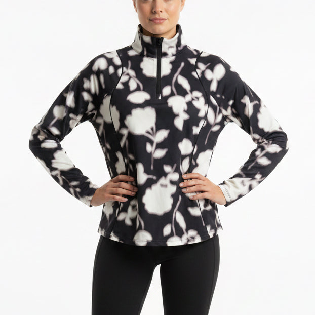 G/FORE Women's Golf L/S Polo Blur Floral Tech Jersey Onyx