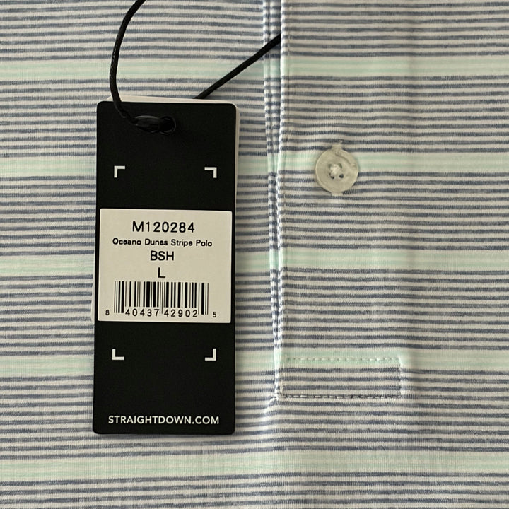 Straight Down Men's Golf Polo Oceano Dunes Stripe Blue Shade Size L