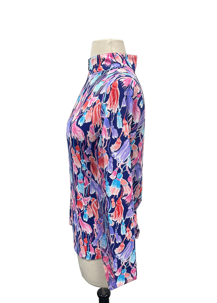 IBKUL Long Sleeve Mock Neck Top - Adela Navy Multi -Small - Skorzie