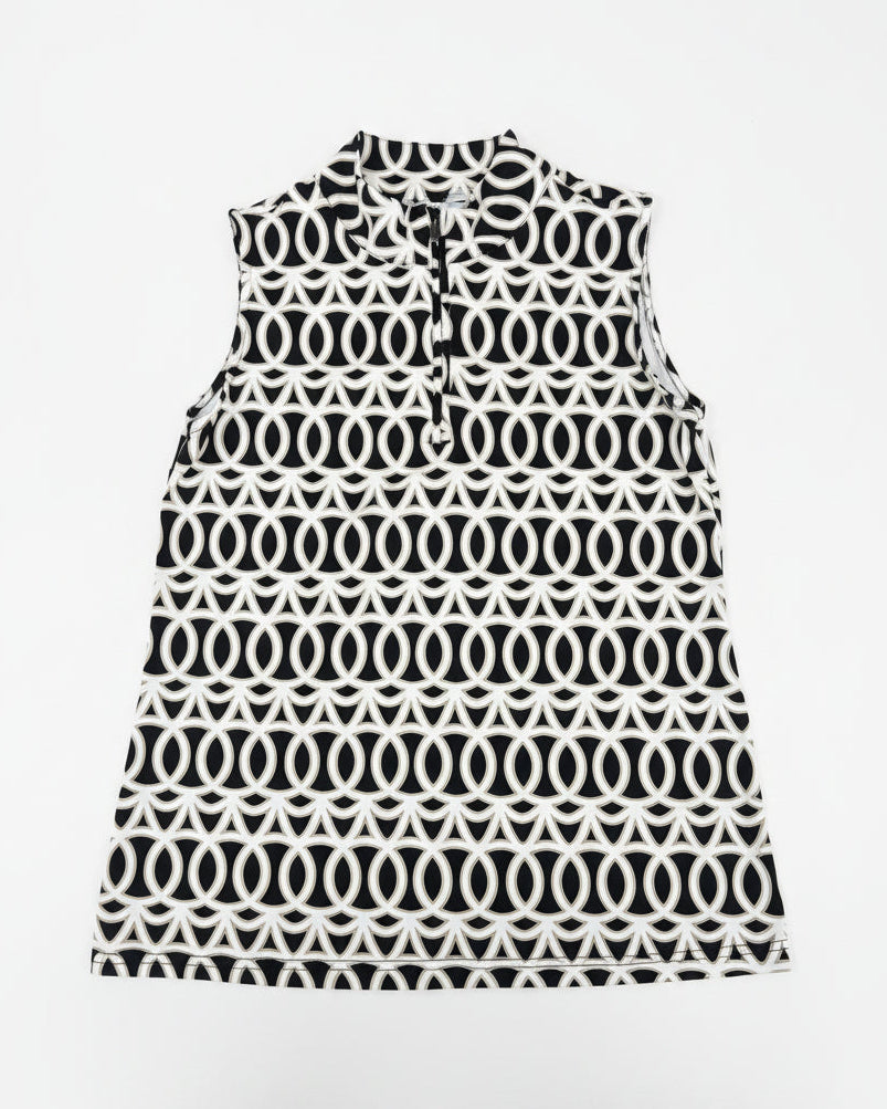 Lulu B Women's Sleeveless Geometric Zip Mock Top - Neutral