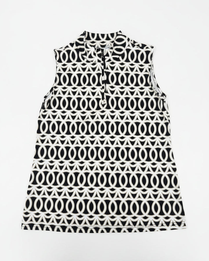 Lulu B Women's Sleeveless Geometric Zip Mock Top - Neutral