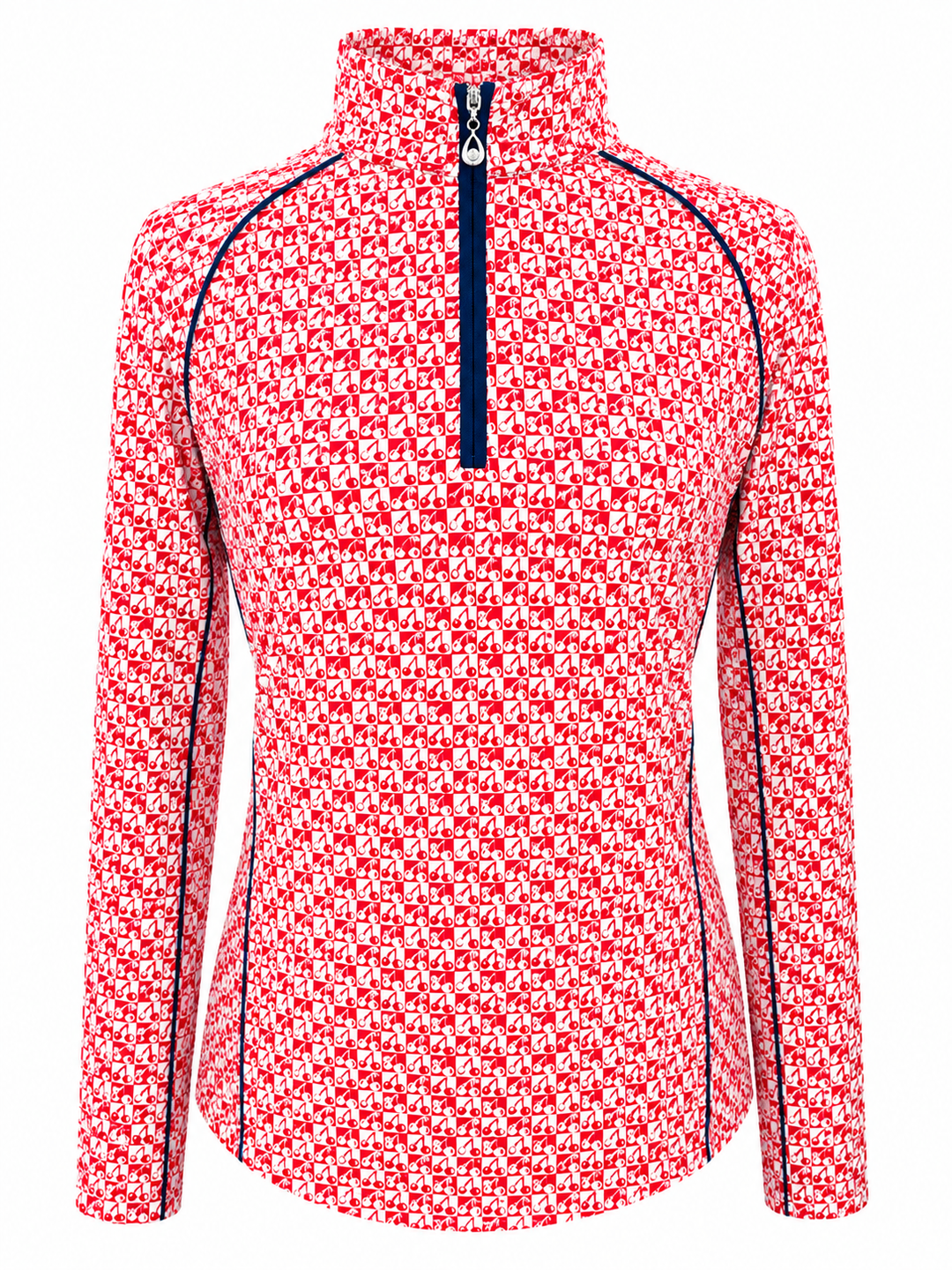 SanSoleil SolCool Print Mock Zip Top -  Cherry Pie