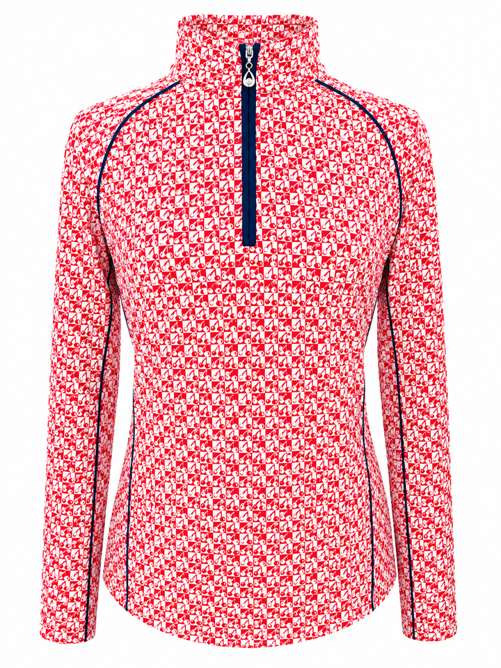 SanSoleil SolCool Print Mock Zip Top -  Cherry Pie