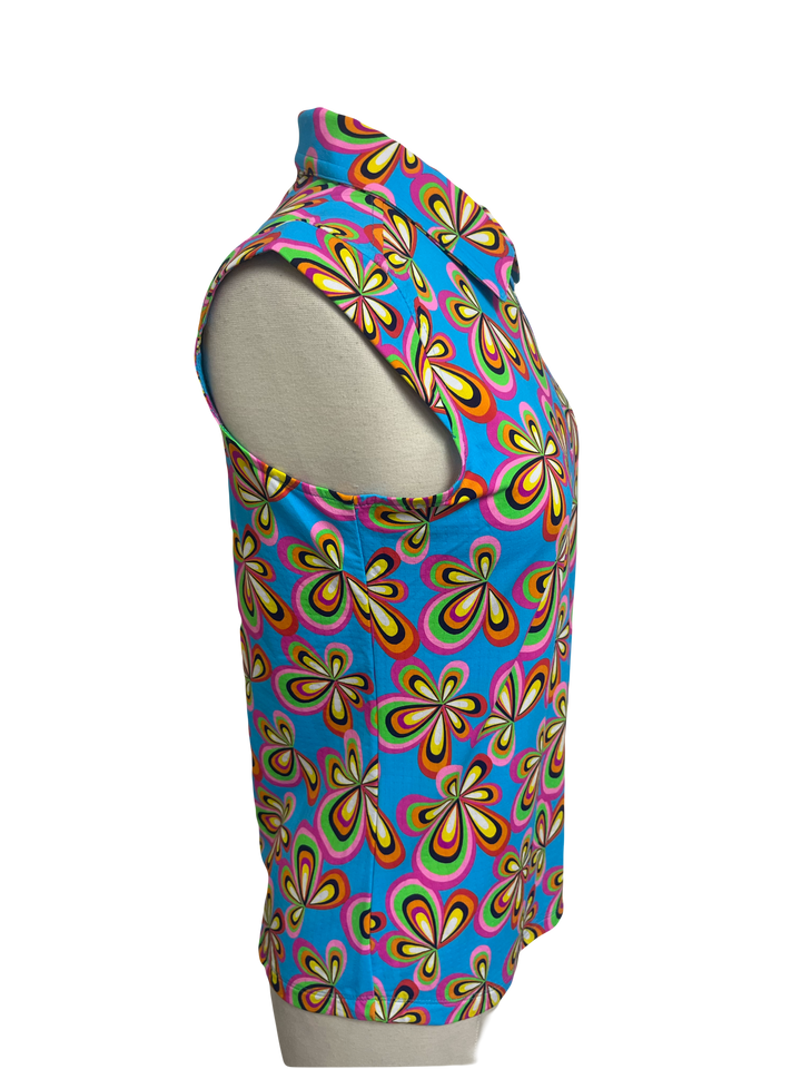 IBKUL Flower Print Sleeveless Polo- Small - Skorzie