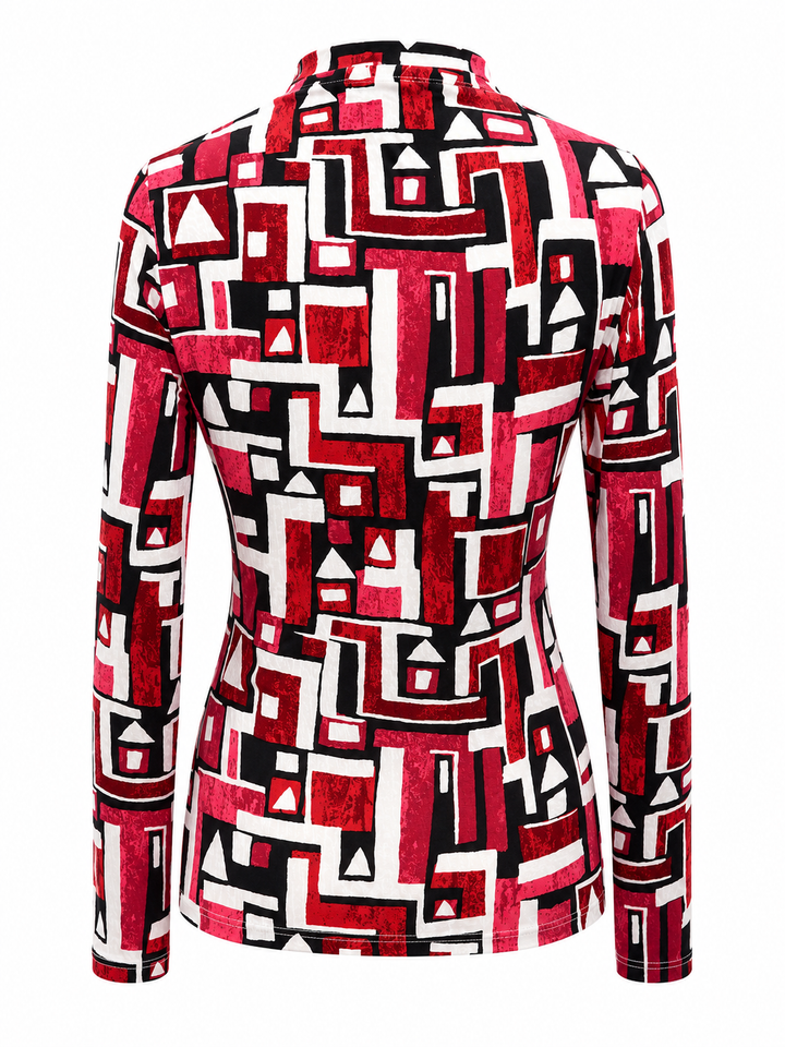 IBKUL Jennifer Long Sleeve Crew Neck - Red/Black - XS