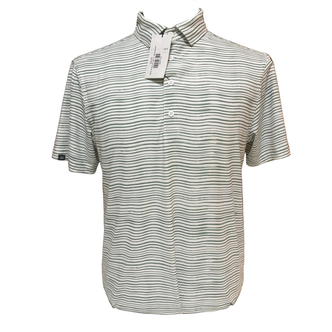 Matte Grey Stripe Polo (w/ logo) - White/Fern - Small - Skorzie