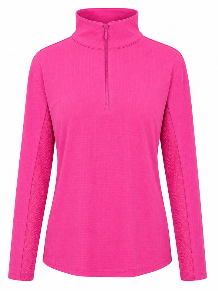 IBKUL Solid Long Sleeve Zip Mock - Raspberry