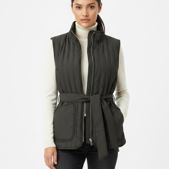 Peter Millar Women's Golf Vest Scout Quilted Travel (with tie) Peppercorn Size L