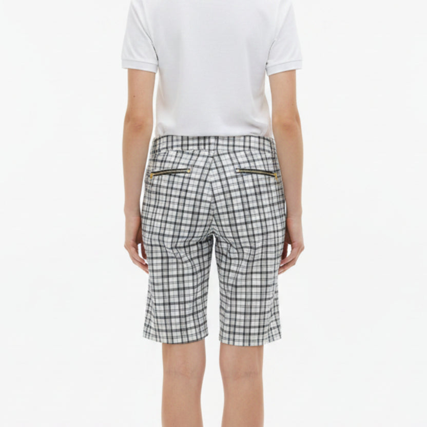 Brendratti Women's Golf Shorts 11" White/Black Plaid Size M