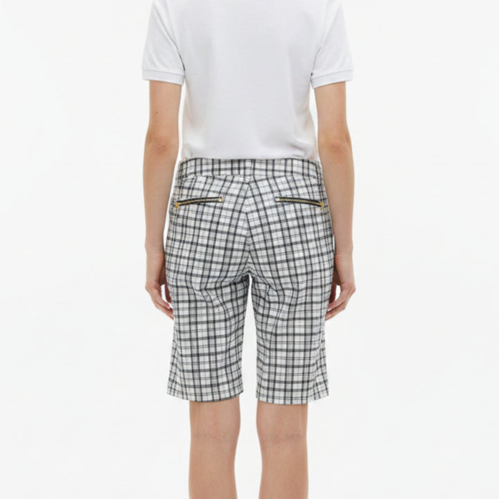 Brendratti Women's Golf Shorts 11" White/Black Plaid Size M