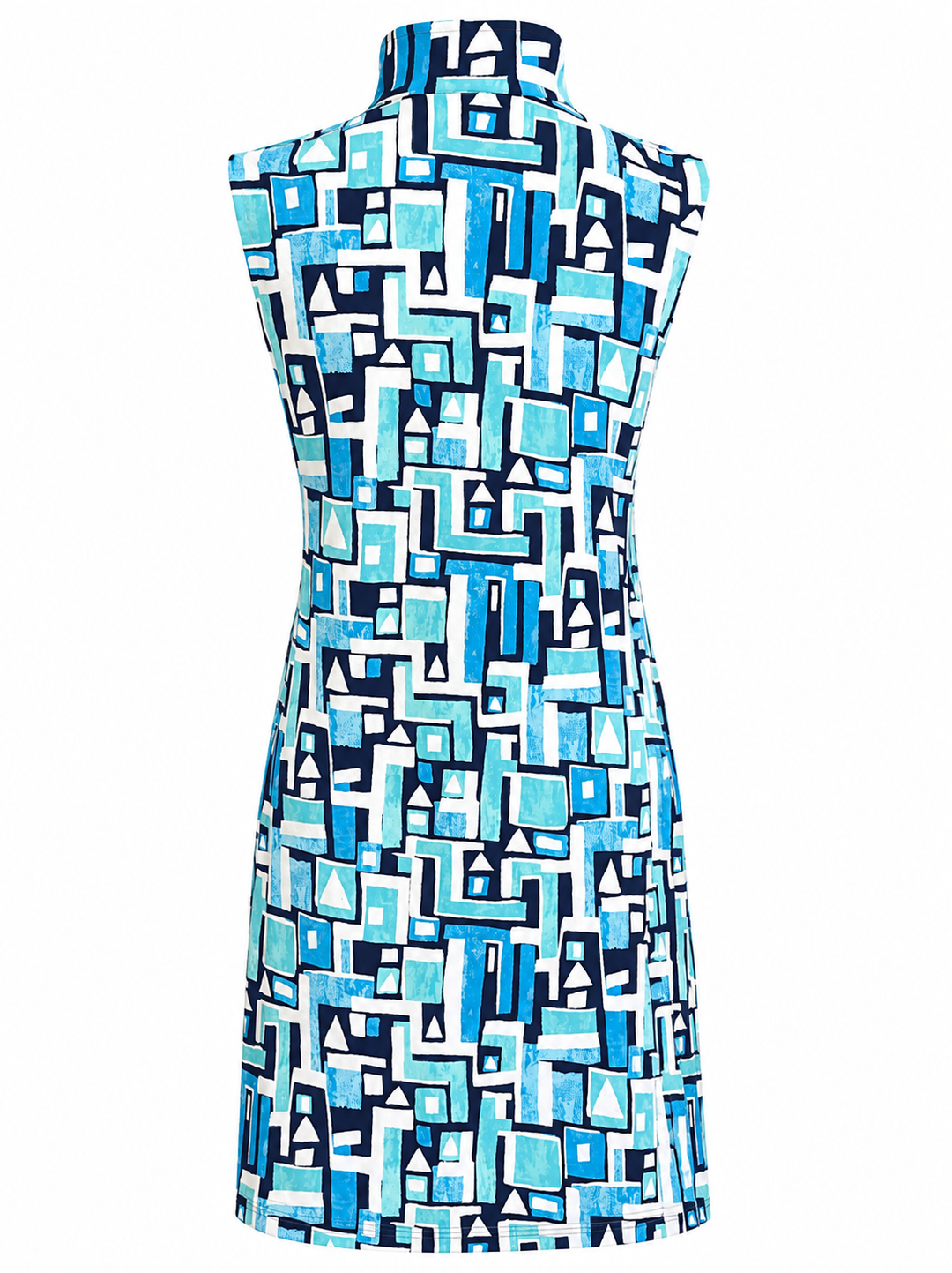 IBKUL Geometric Sleeveless Zip Mock Dress - Turq/Navy