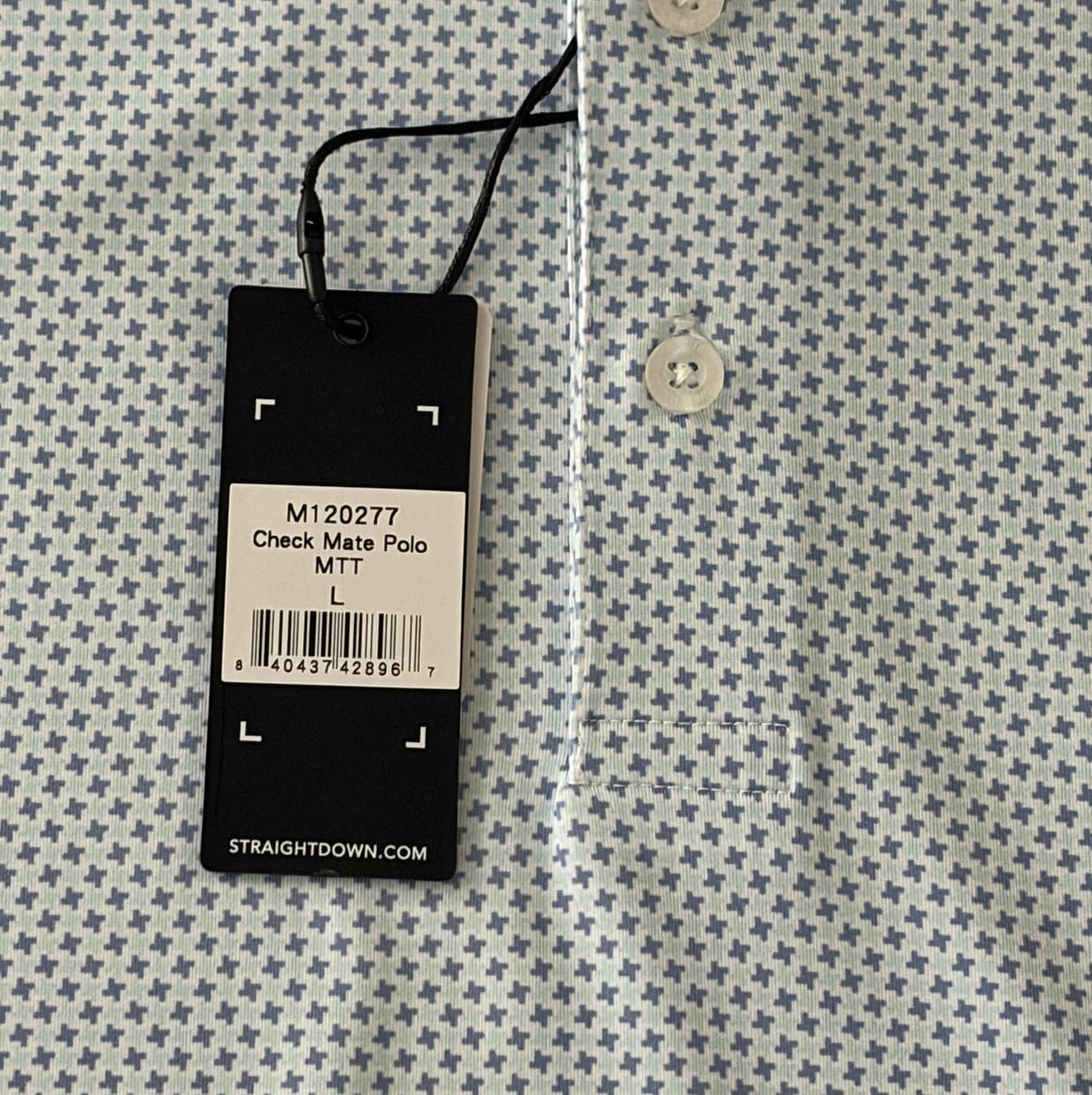 Straight Down Men's Golf Polo Check Mate Mint Size L