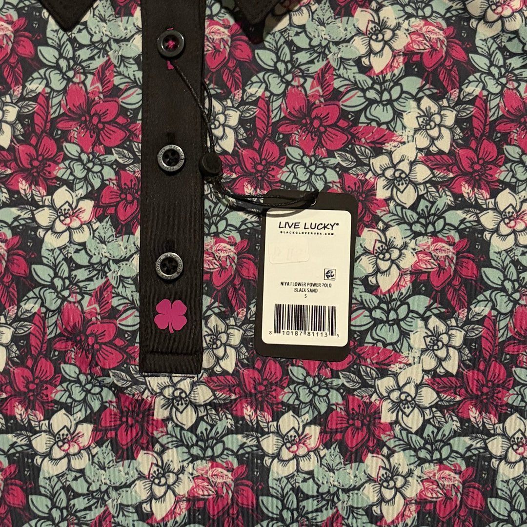 Black Clover Women's Golf Polo Niya Flower Power Black Sand Size S