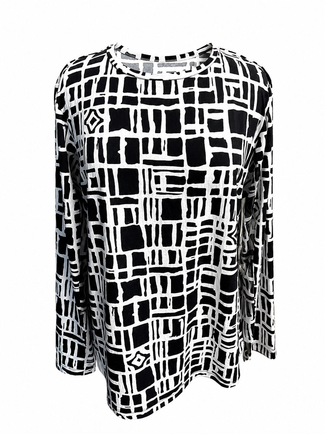 IBKUL Bianca Long Sleeve Crew Neck Top - Black/White