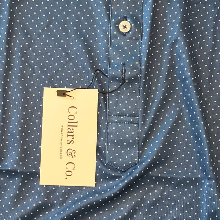 Collars & Co Men's Golf Polo Semi-Spread Collar Blue Dot Size L