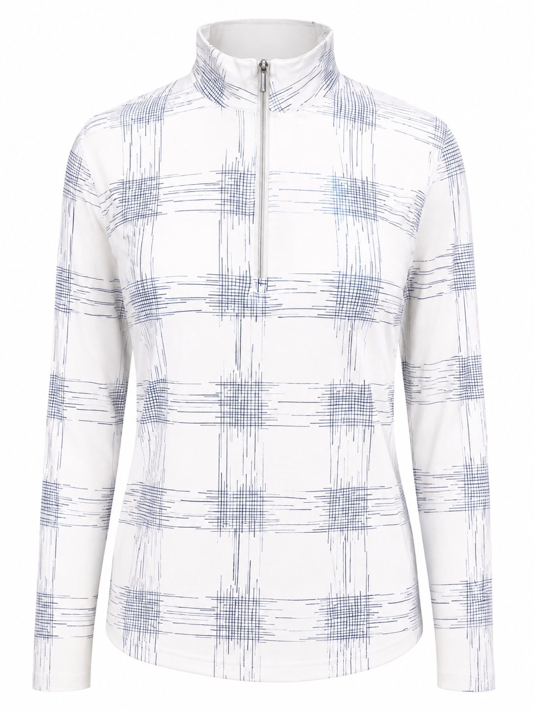 SanSoleil Womens Long Sleeve Foil Print Mock - Metallic Blue Hash