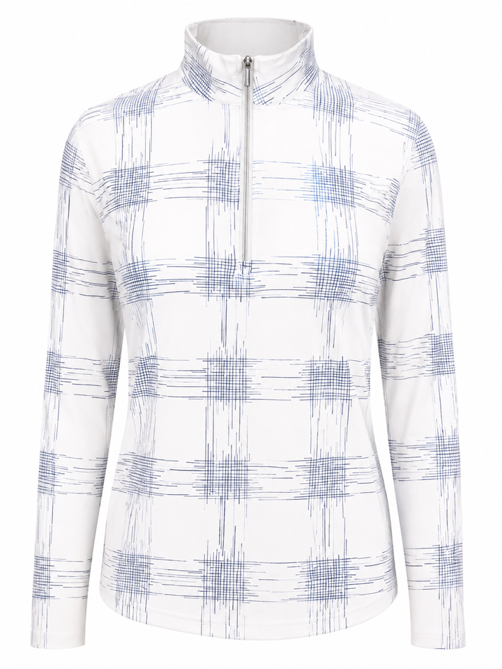 SanSoleil Womens Long Sleeve Foil Print Mock - Metallic Blue Hash