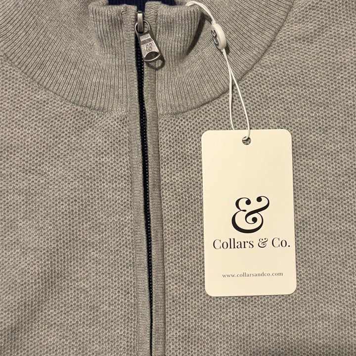 Collars & Co Men's Cotton Quarter Zip Light Grey Size XL