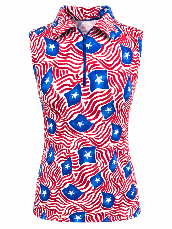 IBKUL Rylee Sleeveless Zip Polo - Stars Blue/Red