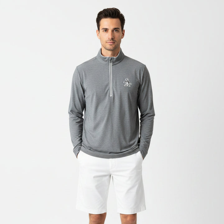 Original Penguin Men's Tennis Quarter Zip Quiet Grey Heather Size M