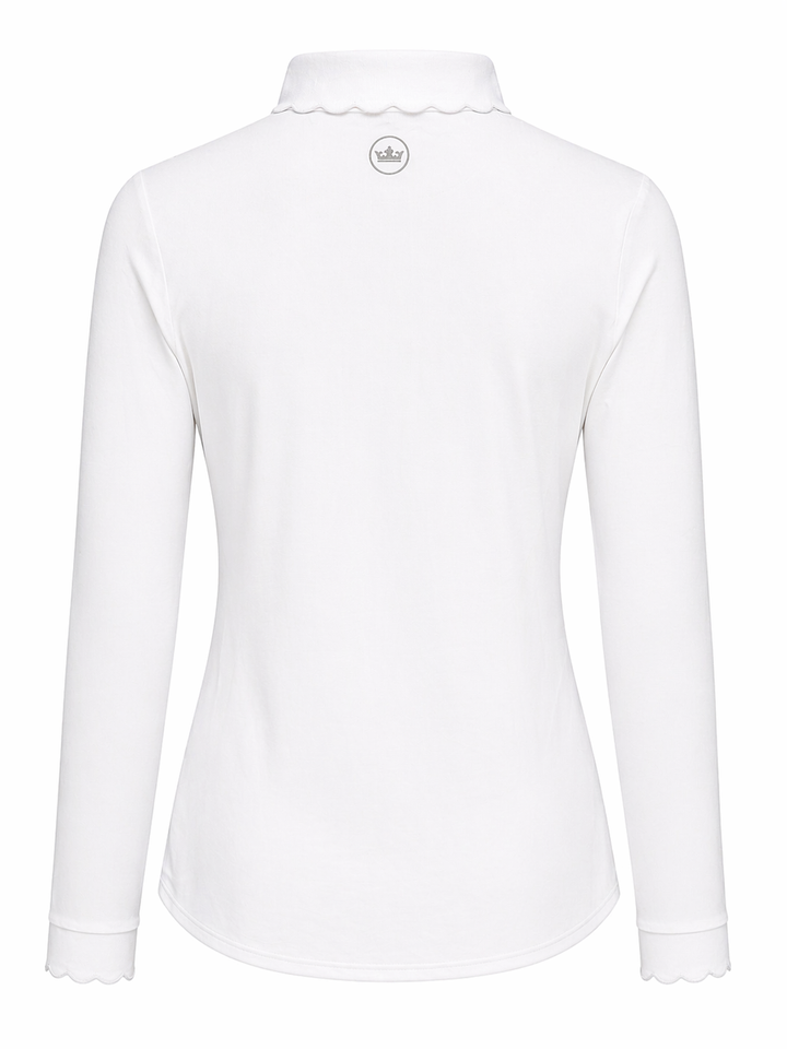 Peter Millar Long Sleeve Scallop Trim Golf Polo - White - Large - Skorzie