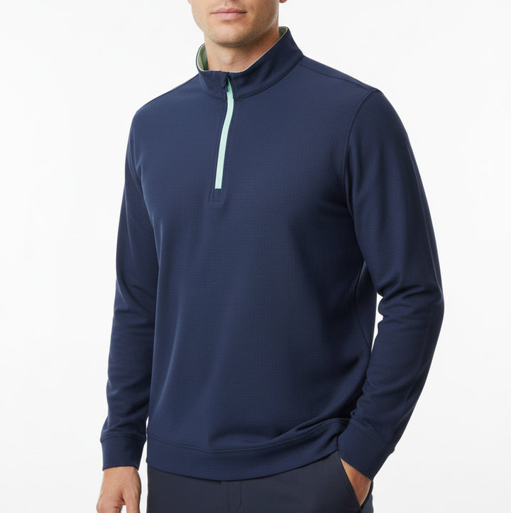 Straight Down Men's Golf Quarter Zip Bel Air New Indigo/Mint Size L