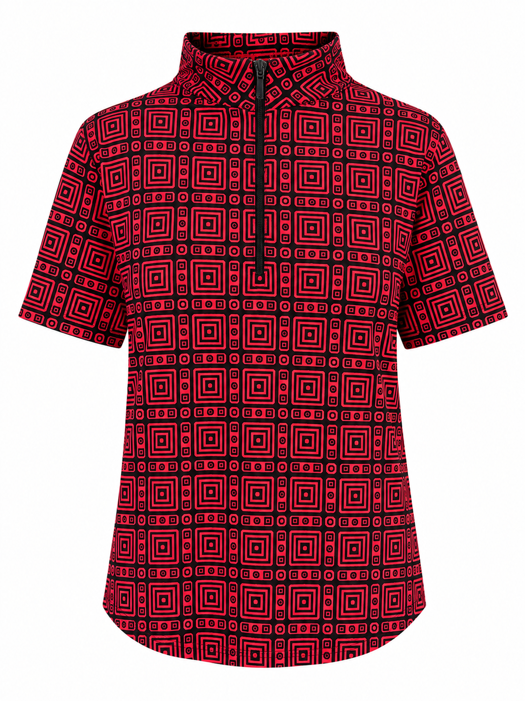 IBKUL Pricilla Short Sleeve Zip Mock - Black/Red