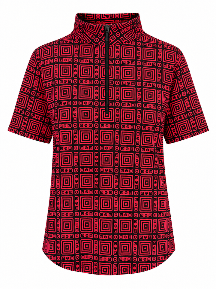 IBKUL Pricilla Short Sleeve Zip Mock - Black/Red