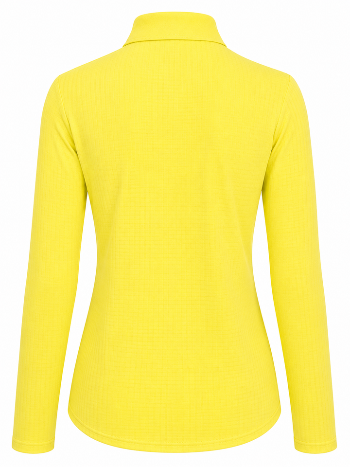 SanSoleil SolCool Print Long Sleeve Zip Polo - Lemon Zest - Small