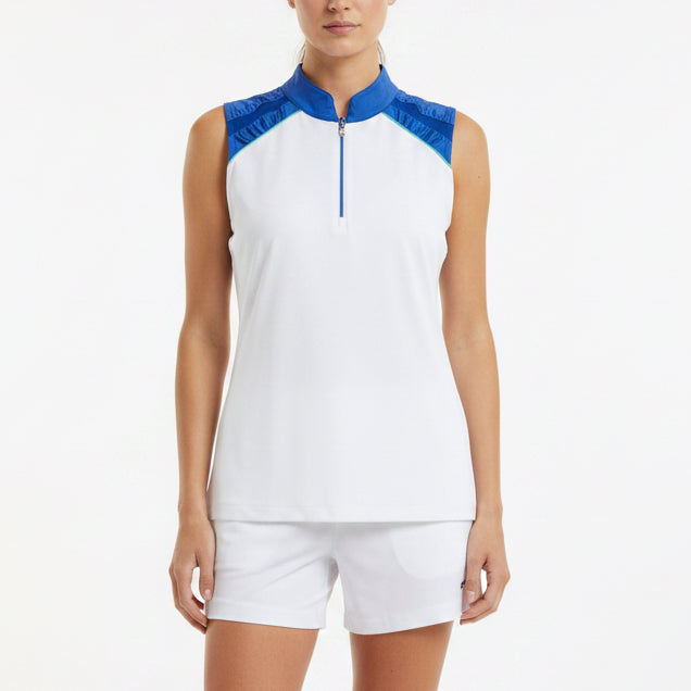 EPNY Women's Golf Polo Sleeveless White/Dusty Blue Size L