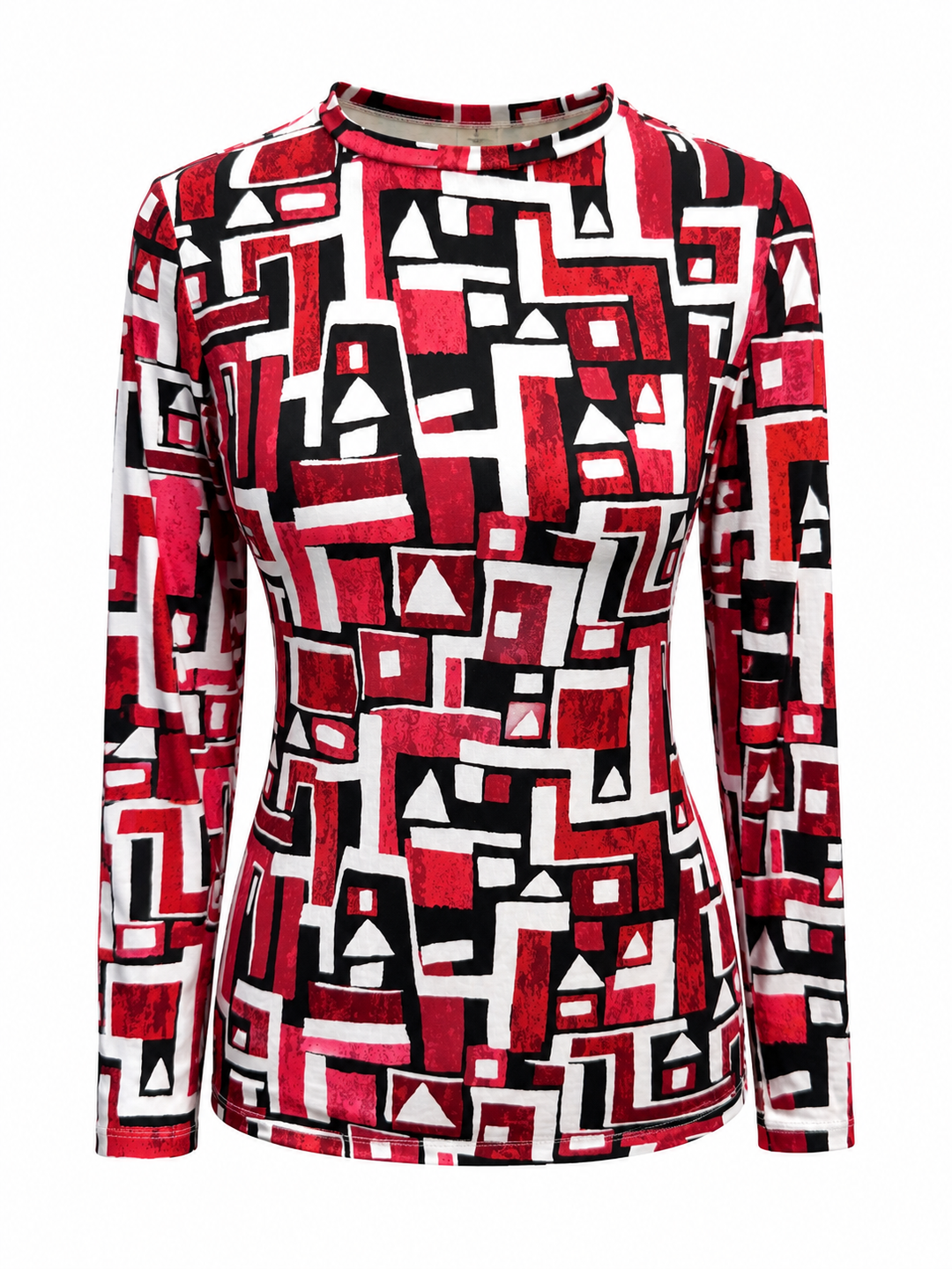 IBKUL Jennifer Long Sleeve Crew Neck - Red/Black - XS