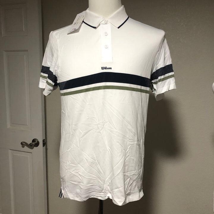 Wilson Players Seamless Polo - White/Navy/Green Stripe - Small (POS ONLY) - Skorzie
