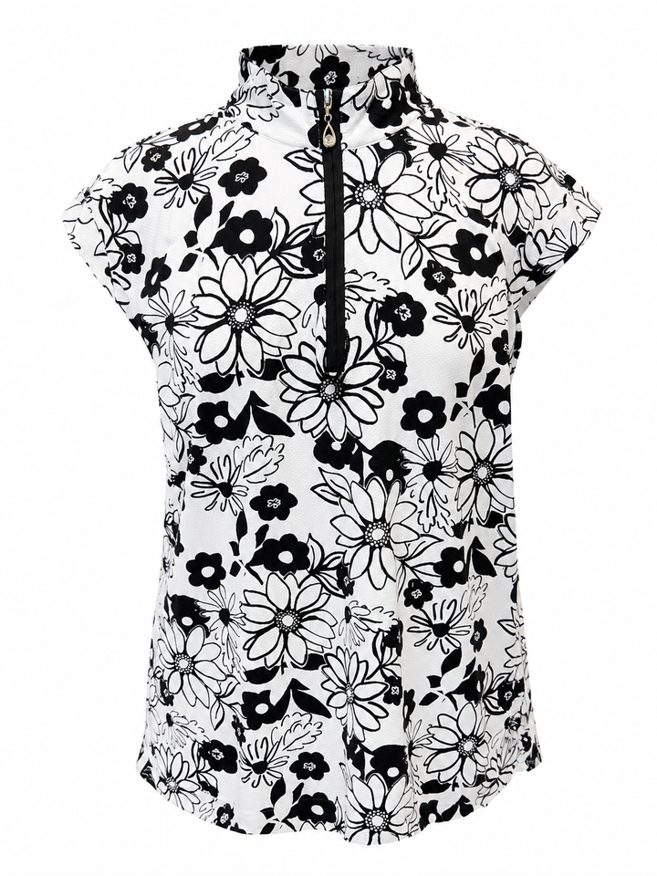 SanSoleil Daisy SolCool Sleeveless Mock  - Black/White