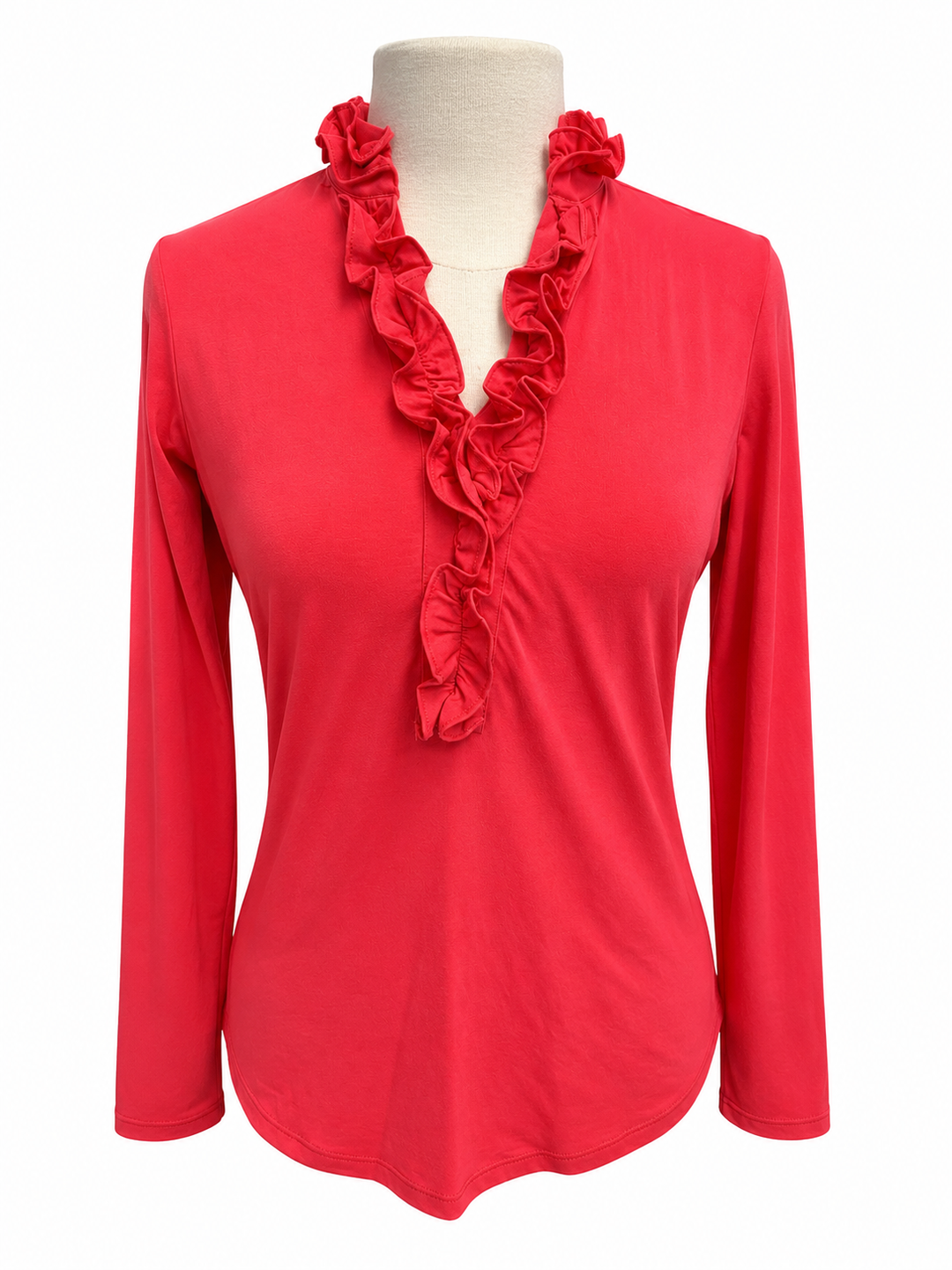 G-Lifestyle Ruffle V Neck Top - Coral - Small
