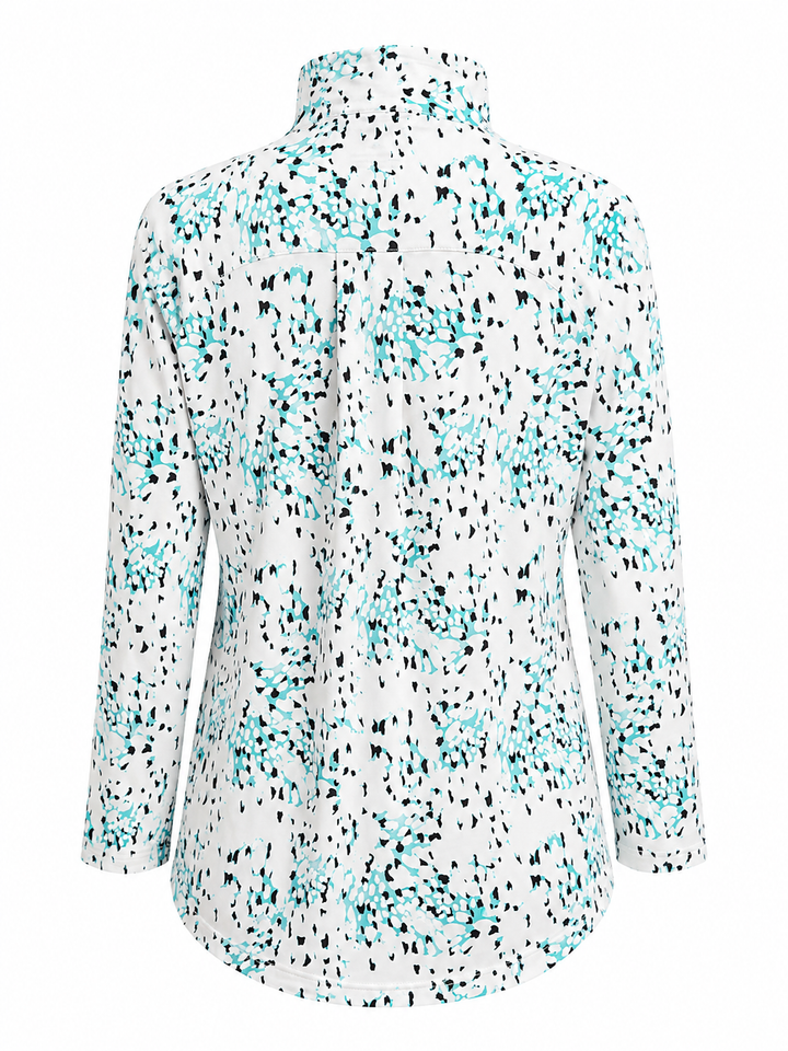 SanSoleil Womens 3/4 Sleeve Zip Mock - Turquoise Coral