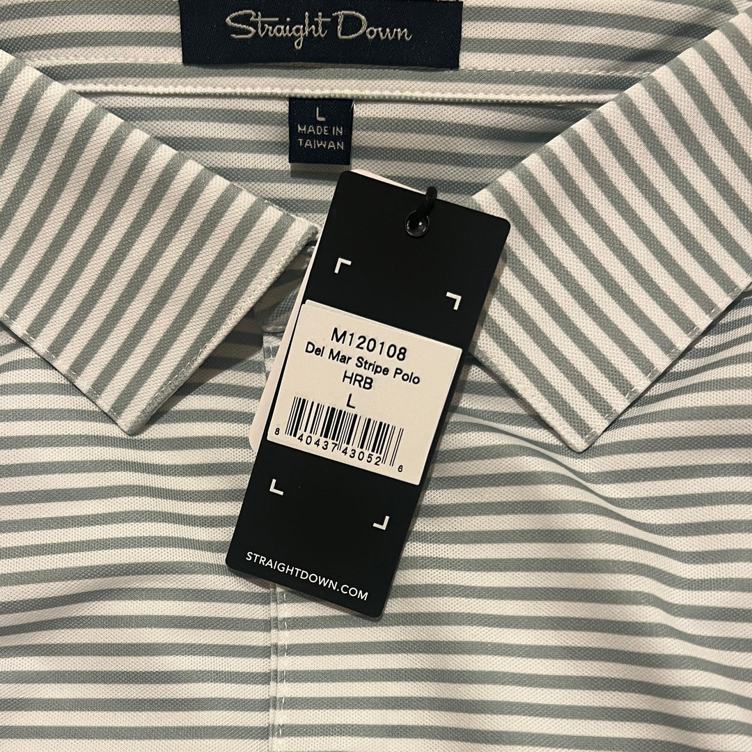 Straight Down Men's Golf Polo Del Mar Stripe Herb Size L