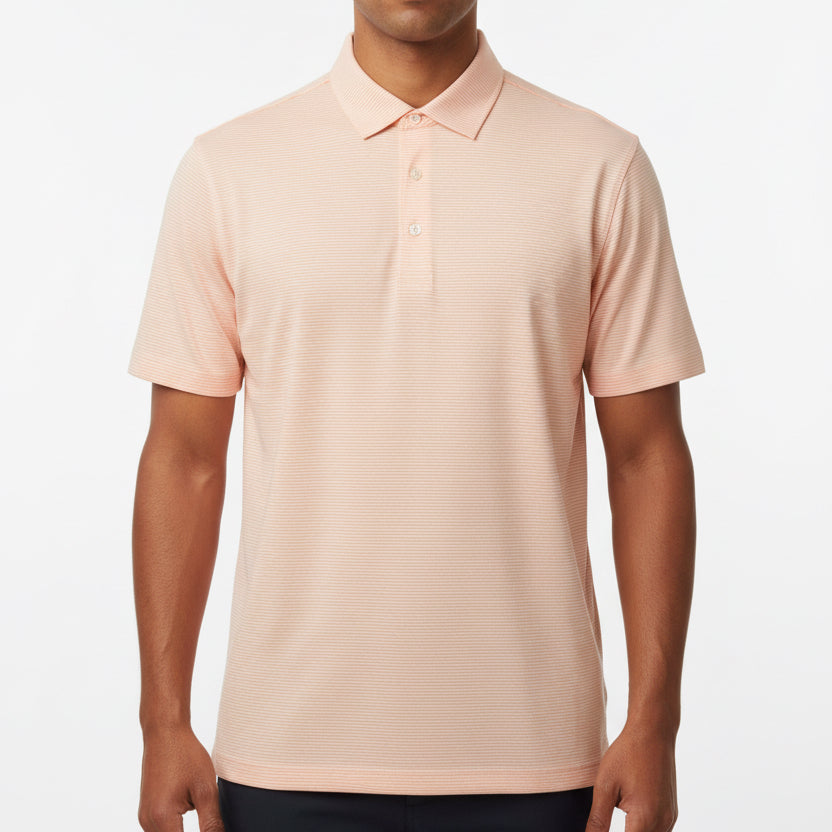 Straight Down Men's Golf Polo Peninsula Stripe Cantaloupe Size L