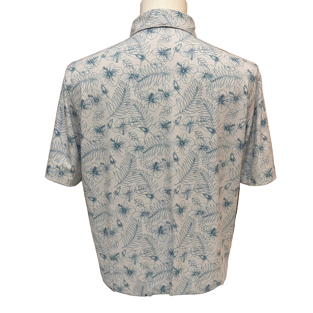 Matte Grey Hibiscus Polo (w/ logo) - Grey/Teal - Skorzie
