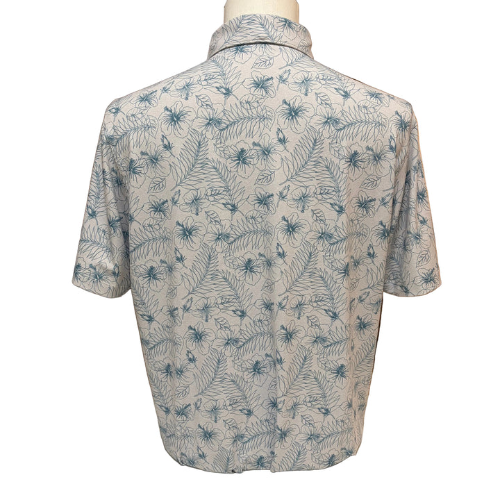 Matte Grey Hibiscus Polo (w/ logo) - Grey/Teal - Skorzie