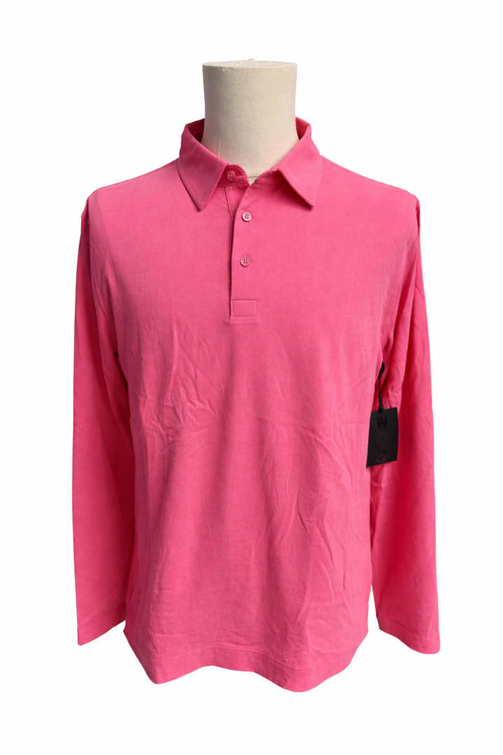 G/FORE Men's Brushed Cotton Long Sleeve Polo - Pink - Medium - Skorzie