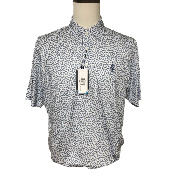 Dunning Golf Polo (w/ logo) - White/Blue Palm - Skorzie