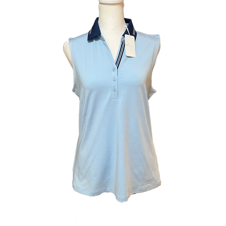 Greg Norman Rally Tipped Sleeveless Polo - Blue Haze - Medium - Skorzie