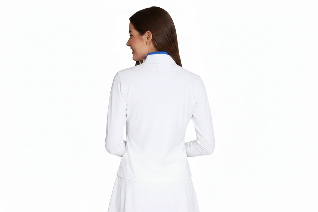 G-Lifestyle Long Sleeve Color Block Zip Mock Neck Top - White/Bright - Skorzie