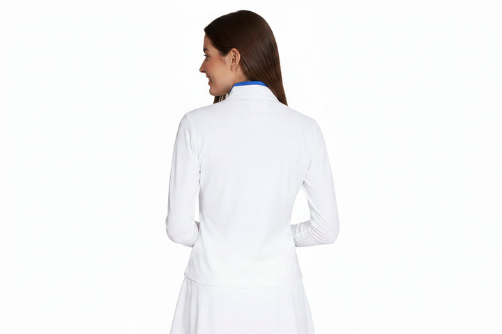 G-Lifestyle Long Sleeve Color Block Zip Mock Neck Top - White/Bright - Skorzie